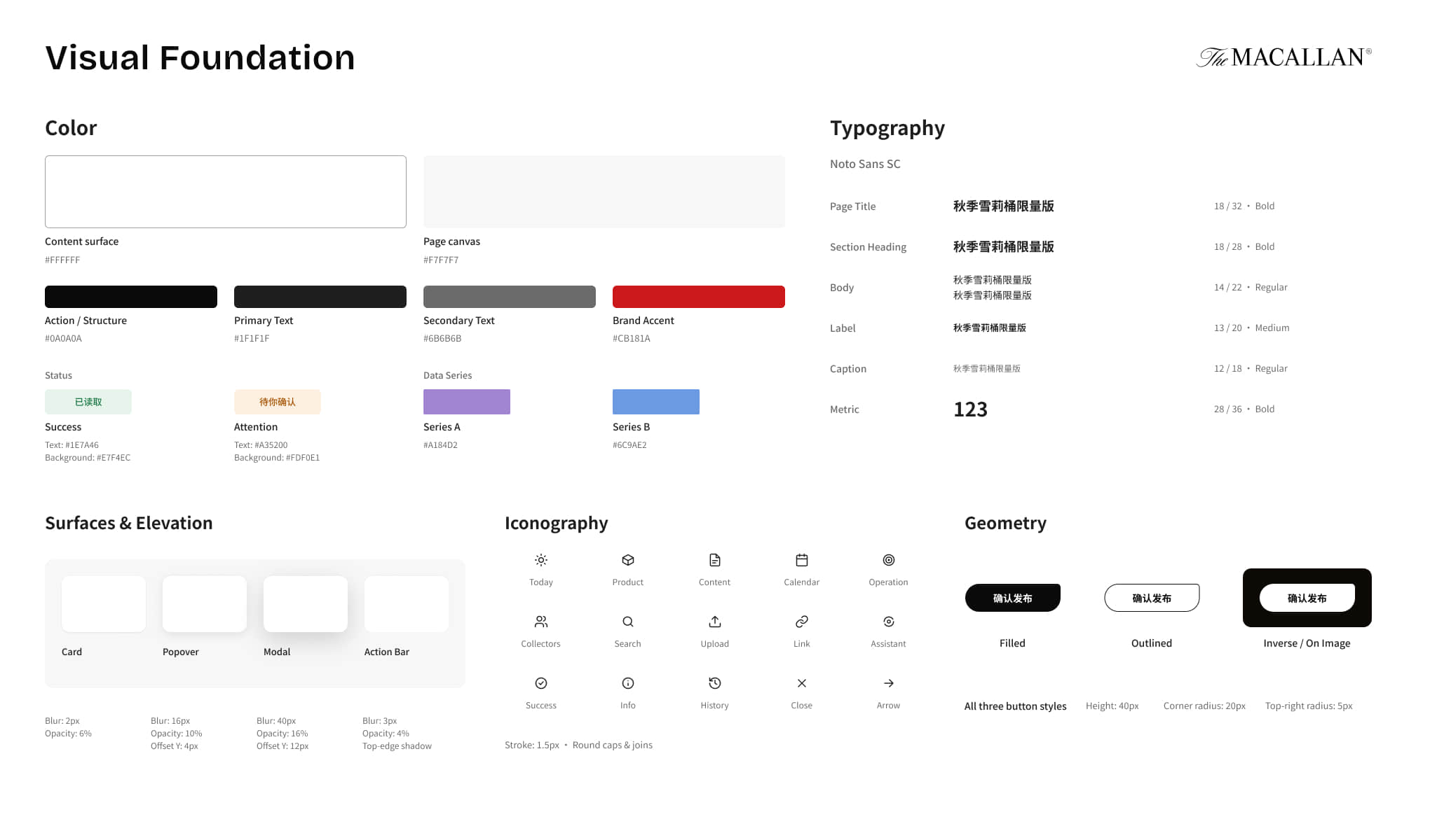 Visual Direction：CMS Visual Foundation，配色、文字、表面、图标与按钮